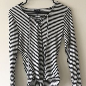Black/white striped body suit